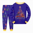 thumbnail image 2 of NOLDARESToddler Christmas Pajamas Pjs Set Boys Girls 2pcs Nightwear Long Sleeve Sleepwear Sets Xmas Jammies X106-Blue, 2 of 5