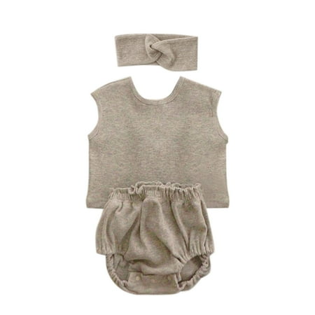 

GWAABD Toddler Clothes Baby Girls Boys Summer Autumn Solid Cotton Sleeveless Short Pants Tshirt Shorts Headbands Set Outfits Clothes