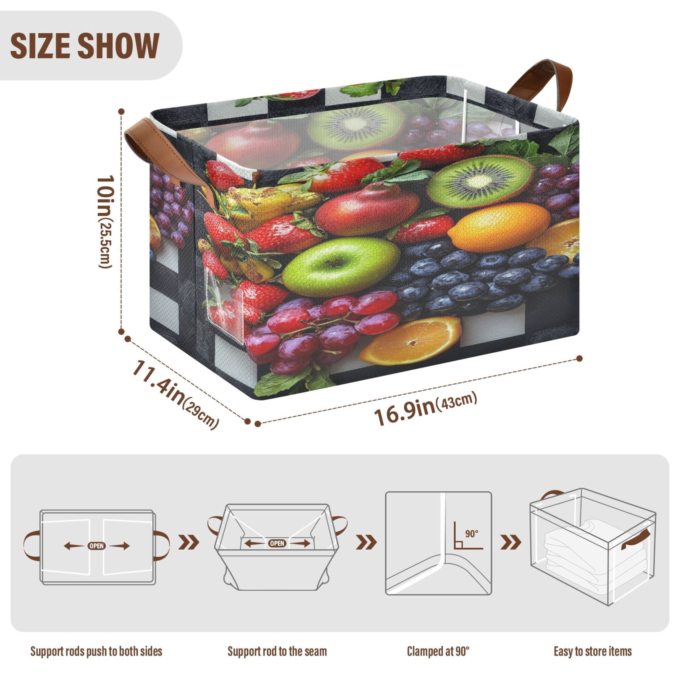 BZSMCE Collapsible Fabric Cube Storage Bins Fruit Painting Photo Design Pattern Storage Box