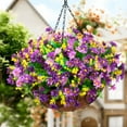 thumbnail image 3 of Artificial Hanging Flowers in Basket,Fake Daisy Plants Arrangement,inch Coconut Lining Basket Hanging Plant,Outdoor Indoor Patio Lawn Garden Porch Spring Decor (Dark Purple), 3 of 5