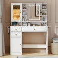 thumbnail image 7 of Vanity Desk with LED lighted Mirror and Jewelry Organizer & Glass Top and Charging Station, Makeup Vanity with 3 Drawers and 2 Storage Cabinets & Hidden Compartment, Dressing Table for Bedroom, White, 7 of 7