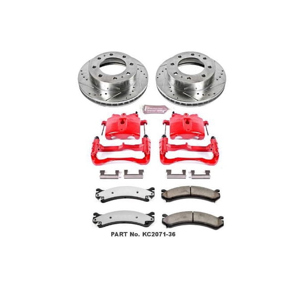 PowerStop Front Z36 Truck & Tow Brake Pad and Rotor Kit with Red Powder Coated Calipers Fits: CHEVROLET GMC Select Models KC2071-36