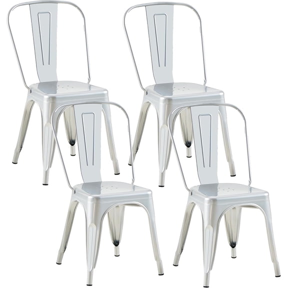 Metal Dining Chairs with Backrest, Stackable, Silver, 4 Pack | Easy Assembly, Non-Slip Feet, 330 lb Capacity, Kitchen, Restaurant, Cafe, Pub, Covered Patio