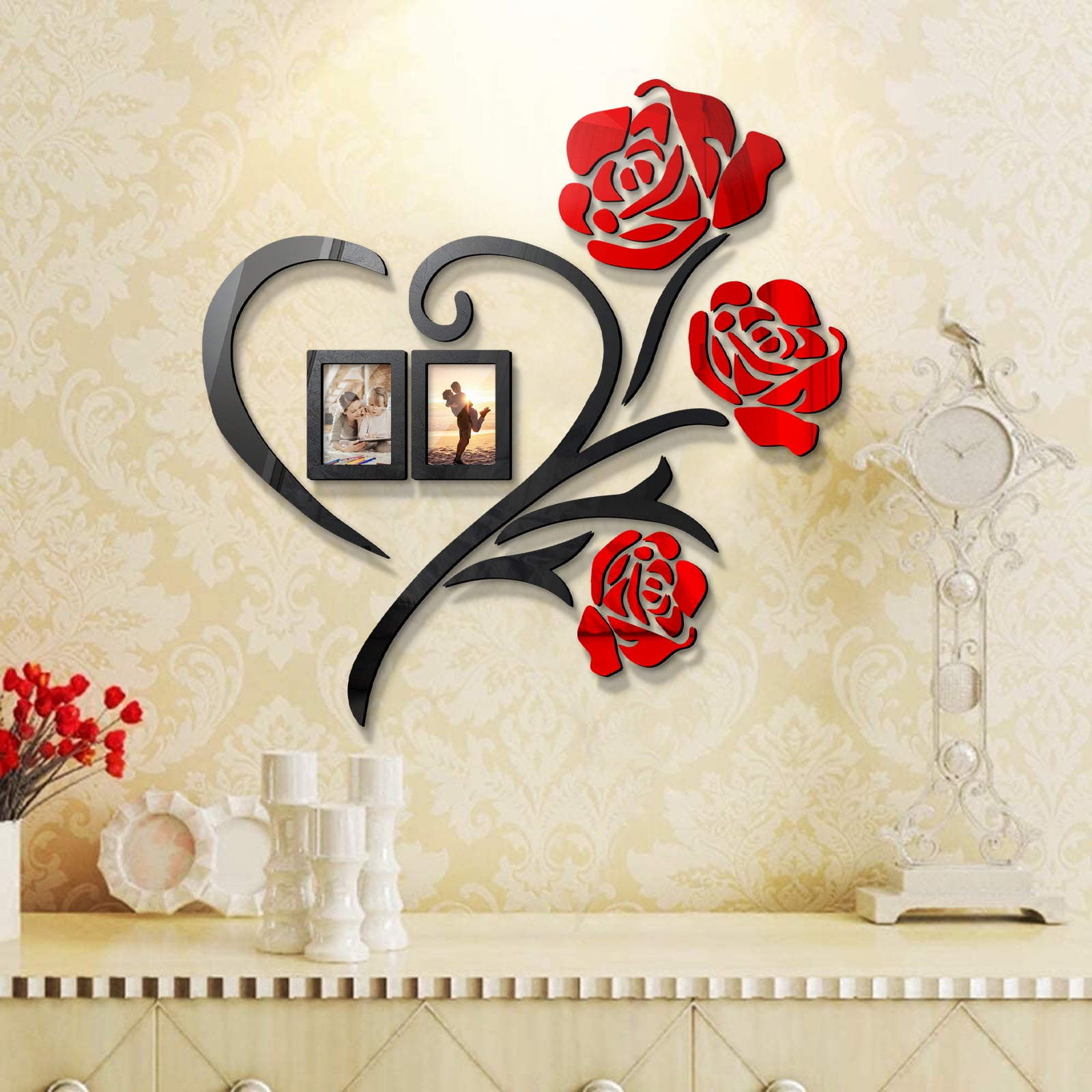 Family Love Rose Wall Decals 3D DIY Photo Frame Wall Stickers Mural Home Decor 