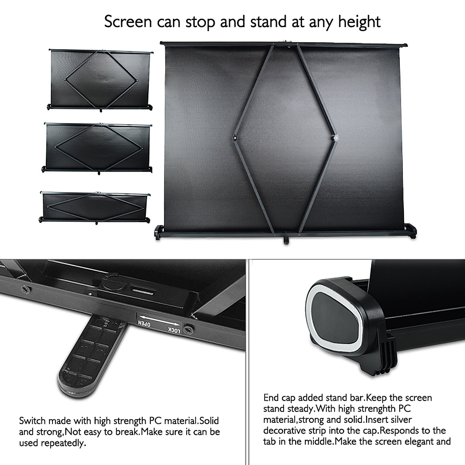 50-Inch Projector Screen 16:9 Tabletop Projection Screen Manual Pull Up Folding Projecting Screen Home Theater for DLP Projector Handheld Projector