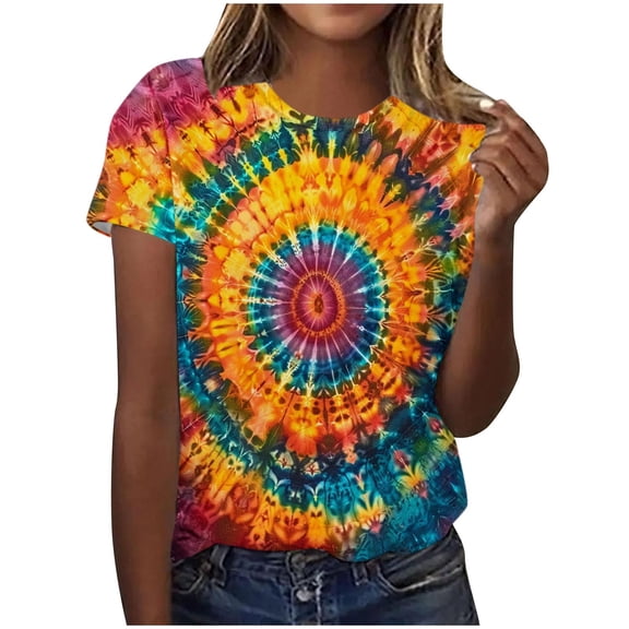 T Shirts for Women Women's Spring and Summer Printed Casual Pullover with Short Sleeves