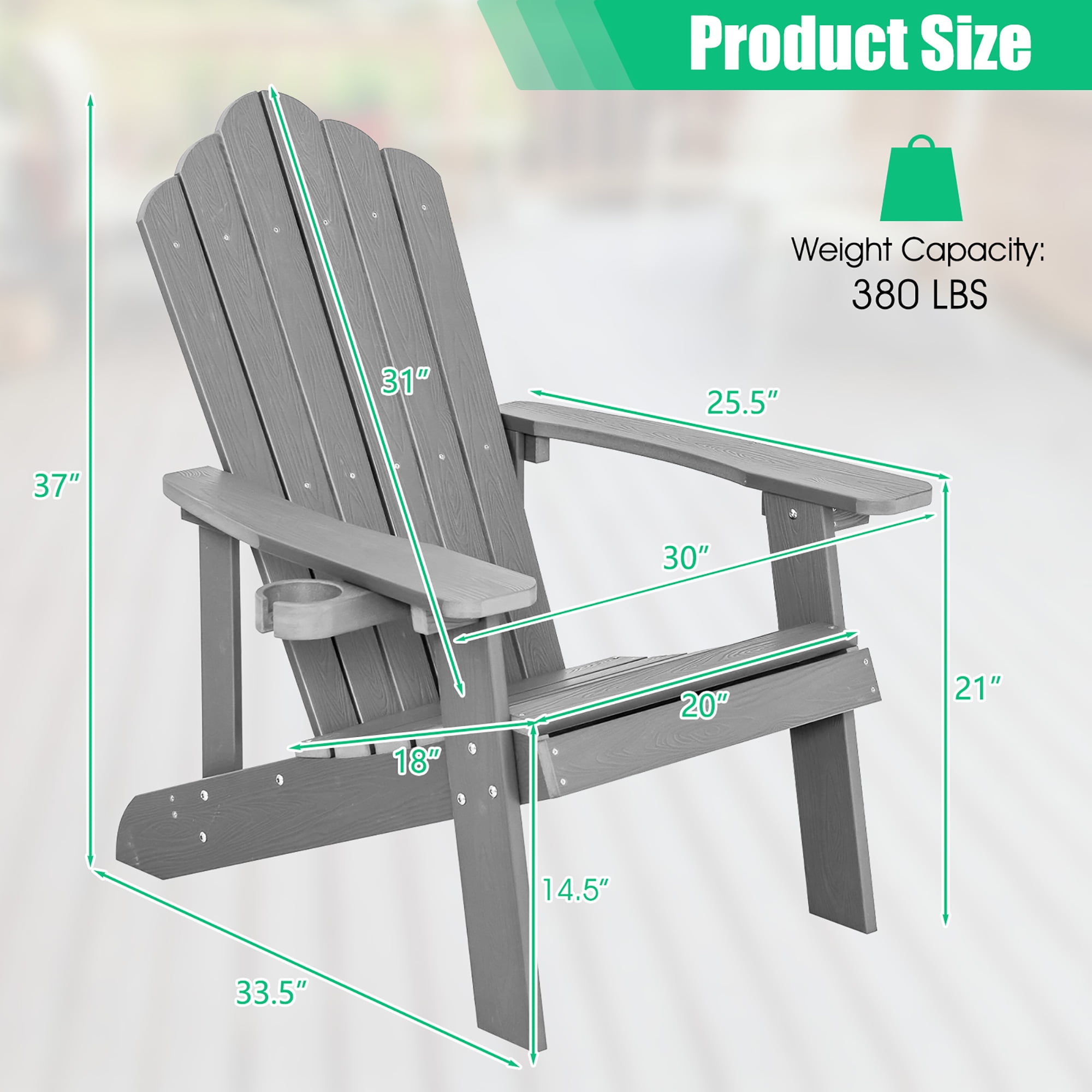 Costway Patio HIPS Adirondack Chair with Cup Holder Weather Resistant Outdoor 380 LBS Navy