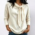 thumbnail image 2 of HCYSFG Womens Oversized Bow Tie Sweater Cowl Neck Long Sleeve Relaxed Fit Solid Color Fall Pullover Casual Everyday Wear Knit Tops, 2 of 5