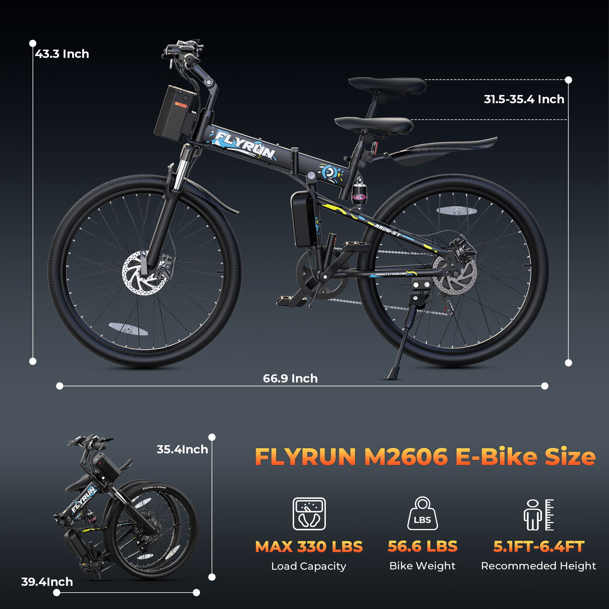 FLYRUN 26" Electric Bike,7-Speed City Bicycle for Adults,Folding Ebike with Peak 750W Motor,48V 374.4Wh Removable Battery,LCD Display,Up to 20 MPH,UL2849