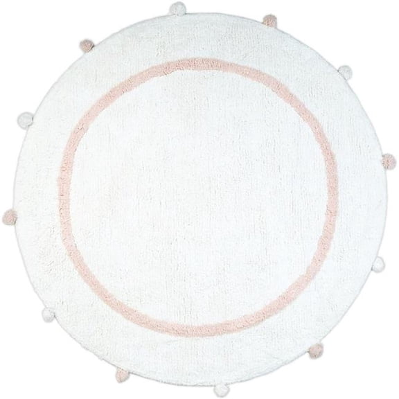 HomeRoots 634887 32 in. Light Pink & White Cotton Round Geometric Bath Rug