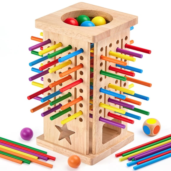 Juego de mesa Montessori de madera WhimsiPlay con 42 palitos de colores