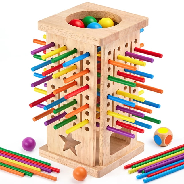 Juego de mesa Montessori de madera WhimsiPlay con 42 palitos de colores