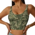 thumbnail image 2 of Haiem Green Snake Skin Pattern Womens Sports Bra - U Neck Padded Low Impact Yoga Bra Workout Crop Top Gym Moisture-Wicking Workout Vest -, 2 of 9
