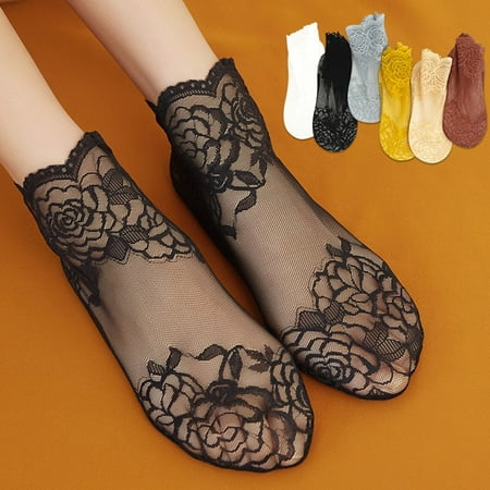 

STEADY Women Fashion Lace Soft Sock Transparent Elastic Sheer Socks Gray