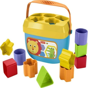 Fisher-Price Babys First Blocks Shape Sorting Toy with Storage Bucket, 12 Pieces