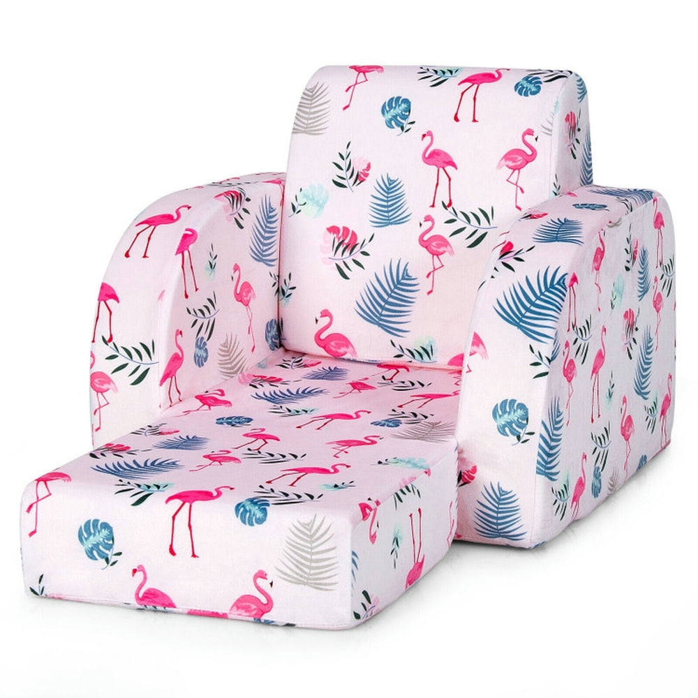 Spaco 3-in-1 Convertible Kid Sofa Bed Flip-Out Chair Lounger for Toddler-Pink, Kids Couch for Kids