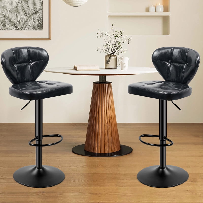 Daluvenix Bar Stools with Back Sets of 2 ,Modern Barstools Adjustable Faux Leather Upholstered Swivel Bar Stools, Counter Height Bar Chairs with Back for Kitchen Island, Black
