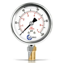 CARBO Instruments 2 1-2" Pressure Gauge, Stainless Steel Case, Chrome Plated Brass Connection, Lqiuid Filled, 0-100 psi/kPa, Lower Mount 1/4" NPT