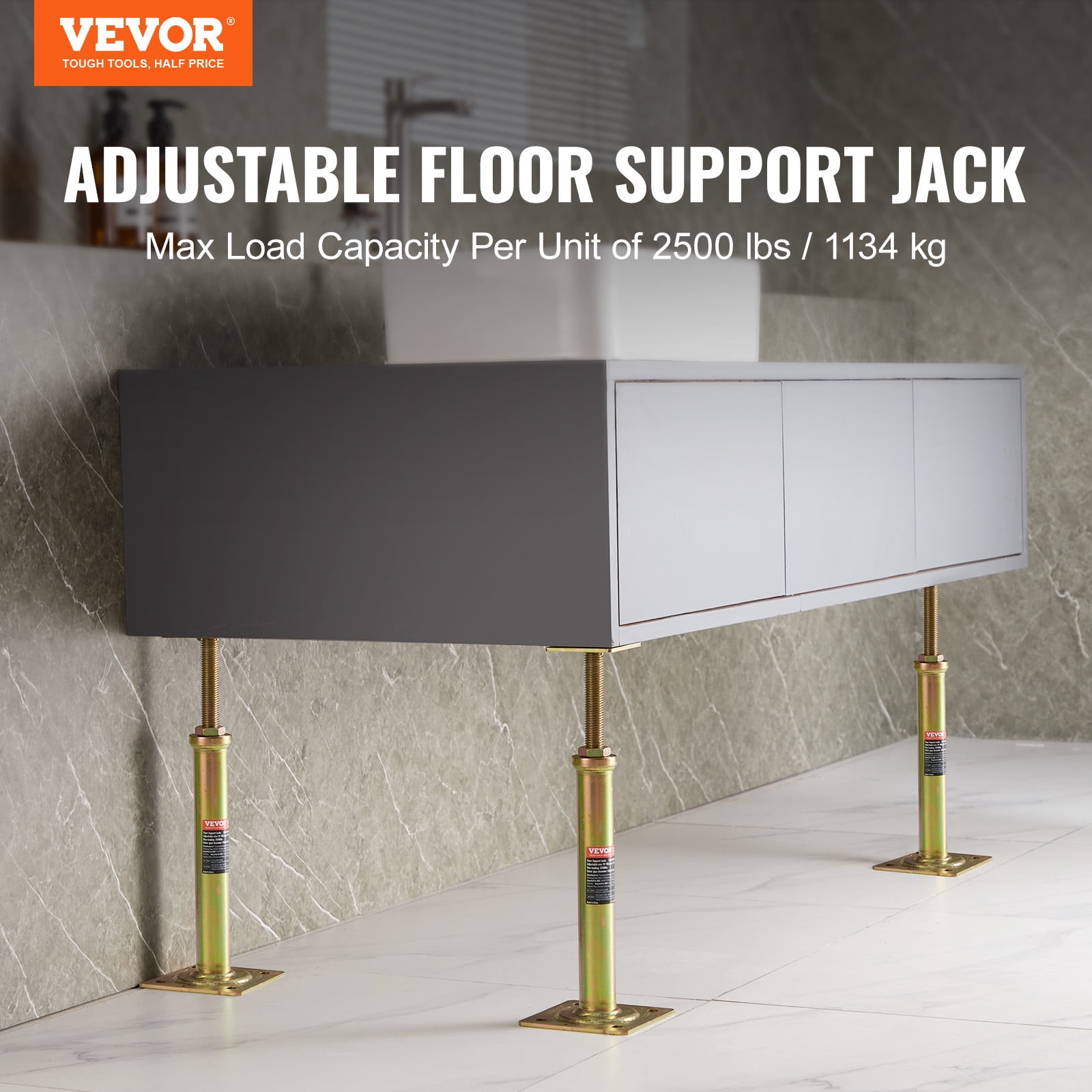 VEVOR House Floor Jacks, 4 Pack, 11.6"-16" Height Range, 2500 lbs Max Load Capacity Per Unit, Adjustable Support Beam Basement Jack Post for Leveling,Galvanized Telescoping Jack for Temporary Support
