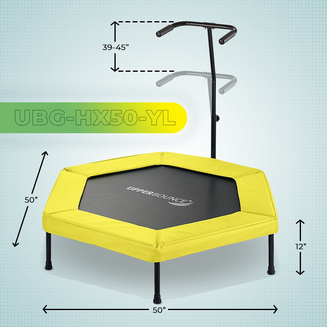 Upper Bounce 50" Mini Trampoline with Adjustable T-Shaped Handrail – Hexagonal Rebounder Fitness Trampoline for Kids & Adults - Yellow