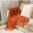 thumbnail image 2 of Fennco Styles Terracotta Knitted Soft Fringe Throw Blanket 50" x 60" – Cozy Textured Decorative Sofa & Bed Throw, Warm Lightweight Boho Blanket for Living Room, Bedroom, Home Décor, 2 of 3