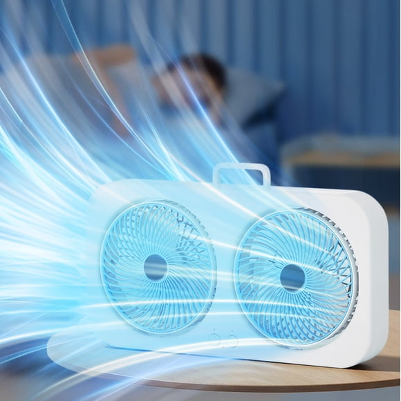 Fridja Twin Window Fan, Portable Wall Mountables or Desktop Fan with Three Adjustable Wind Speeds High Wind Settings, Suitable for Home, Office, Travel or Picnic, 15.75x8.27x2.17in, Blue
