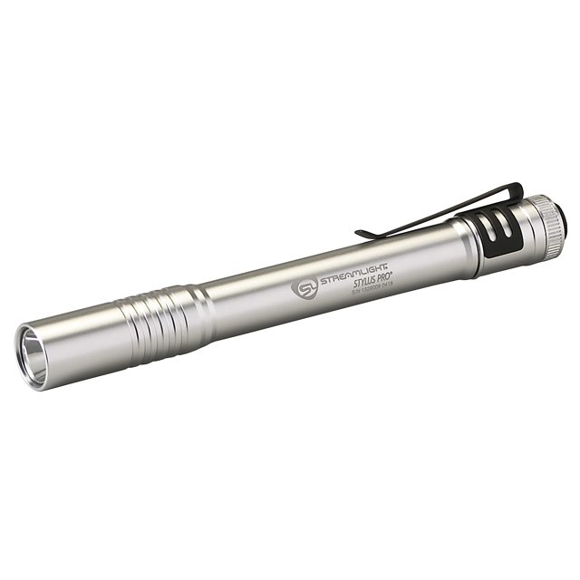 Streamlight 66121 Stylus Pro 100-Lumen Penlight with White LED and 2 AAA Alkaline Batteries, Silver Streamlight NA
