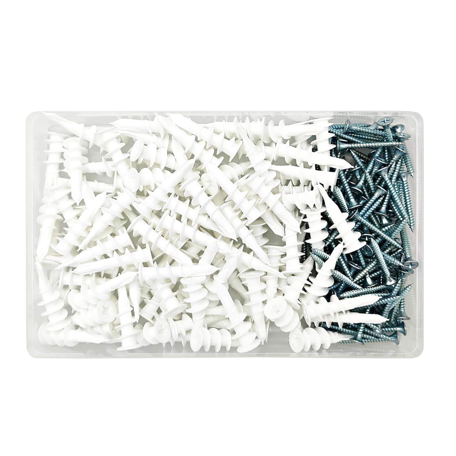 200Pcs Drywall Anchors and Screws Kit, 100Pcs Self-Drilling Plastic Wall Anchors with 100Pcs #8 Phillips Screws & PH2 Bit, Heavy Duty Anchors for Hanging Pictures, Shelves, Home Mounting