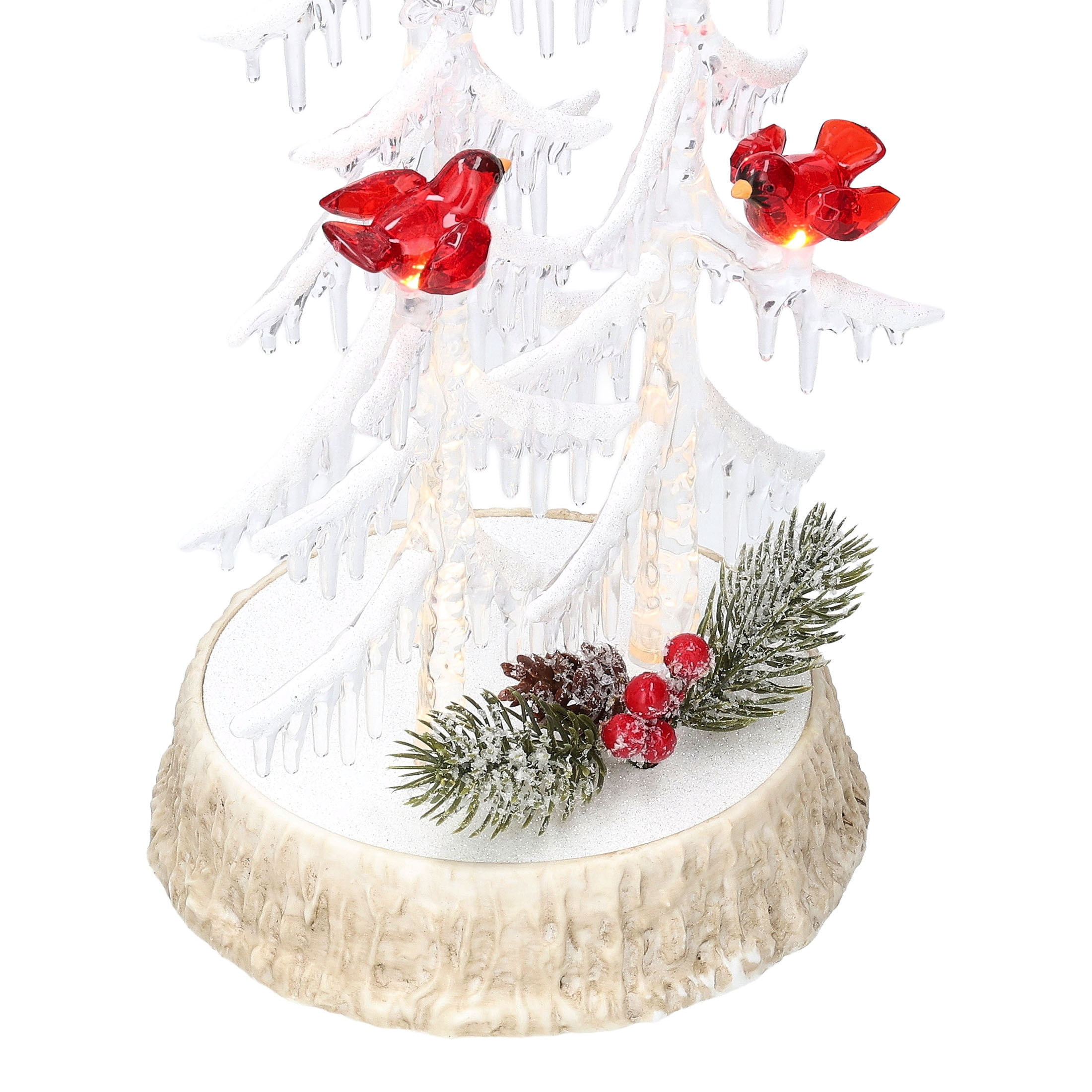 Light-Up Acrylic Icicle Tree with Cardinals Christmas Decoration, Clear and Red, 13", by Holiday Time