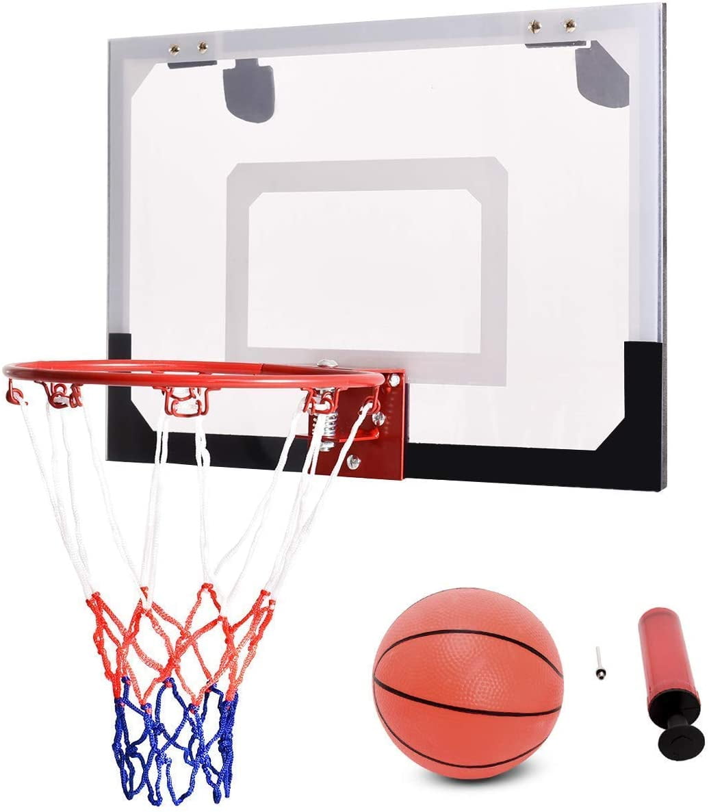 Wall/Door Mounted Basketball Hoop Metal Ring 18"x12" PVC Backboard w/ Ball Pump 