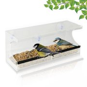 Window Bird Feeder - See-Through Acrylic - Clear, Removable Slide Out Tray - Drainage Holes Keep Bird Seed Fresh - 3 Suction Cups For Easy Mounting - Perfect for Adults, Kids, Pets, Home Bird Watching
