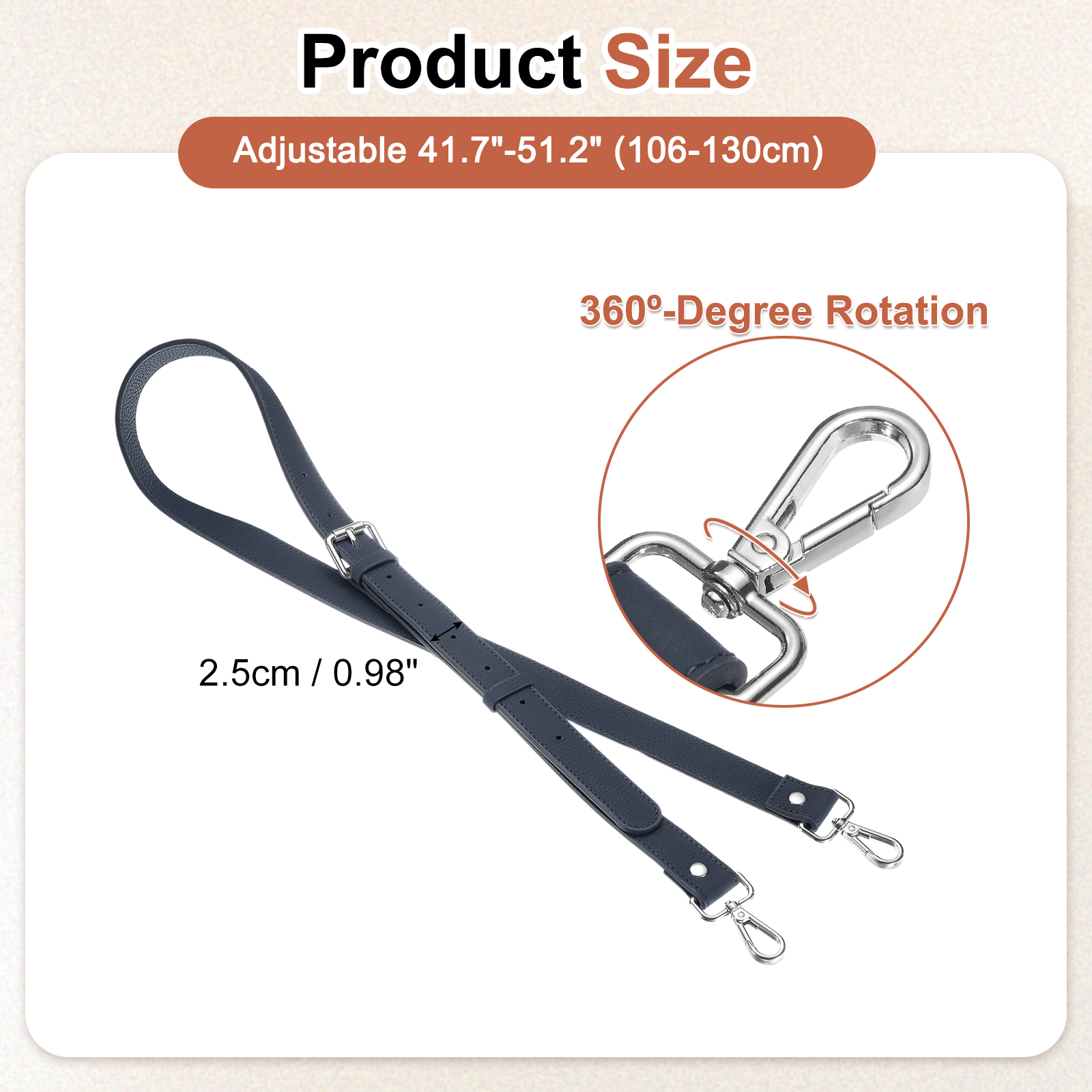 1" Genuine Leather Purse Strap for Bag (Dark Blue, Silver Buckle)