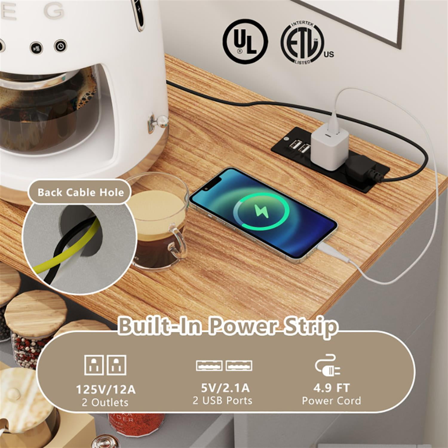 Demi Bonn Modern 2 Drawer Storage Cabinet for Entryway with Outlets and Adjustable Shelf, Tilt Out Trash Can Cabinet of Hallway, Gray