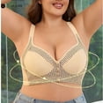 thumbnail image 4 of Bigersell Womens Plus Size Wireless Bras - Front Closure Bras for Old Women No Underwire - Seniors Comfort V-Neck Snap Front Push up Padded Bras Full-Figure Style D-B-1 Beige 52, 4 of 9