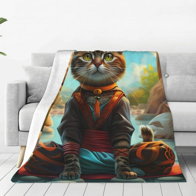 Kdxio Riverside Meditating Cat Print Ultra-Soft Micro Fleece Blanket Microfiber Blanket Luxury All Seasons Warm Blanket For Bedding Sofa And Travel-60"x50"