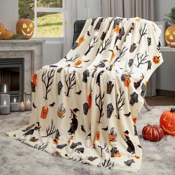 Halloween Blanket Pink Pumpkin Skull Bat, Super Soft Plush Fall Throw for Couch Bed Chair, Cozy Halloween Gift, 30x40 40x50 50x60 60x80in