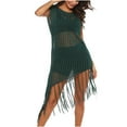 thumbnail image 7 of Women's Crochet Bathing Suit Cover Ups Beach Sexy Swim Dress Sleveless Hollow out Fishnet Swimwear Tassel Cover Ups, 7 of 7
