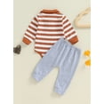 thumbnail image 4 of Suealasg Infant Boys Autumn Outfit Sets 3 6 9 12 Months Baby Boys Clothes Newborn Long Sleeve Striped Turn-Down Collar Rompers + Elastic Waist Long Pants, 4 of 7