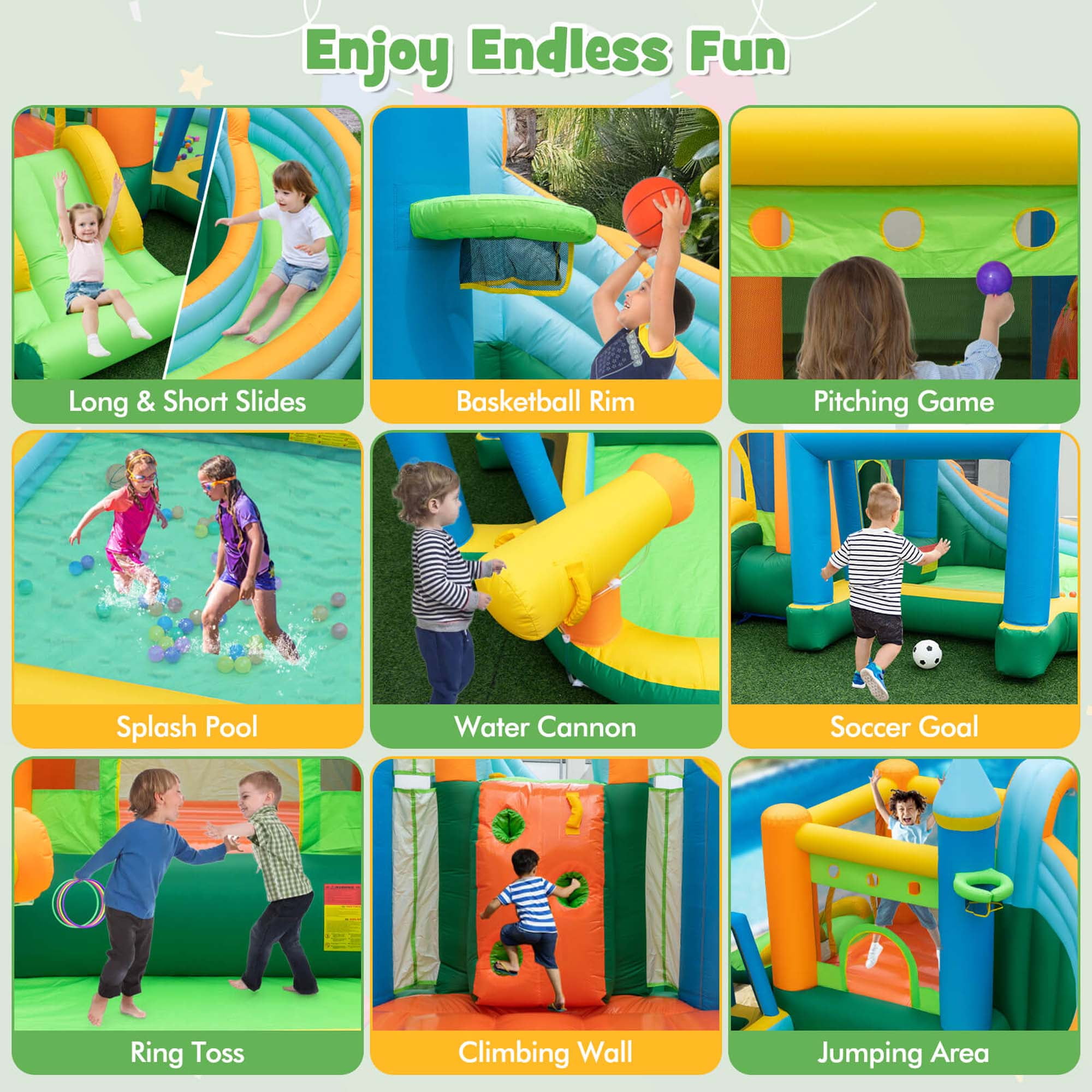 Costway Inflatable Water Slide Kids Blow up Pool Park Climbing Wall with 735W Blower