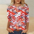 thumbnail image 2 of YUGYXL Shirts for Women 3/4 Length Sleeve Tee Tops Casual Round Neck T Shirts Summer Floral Print Dressy Blouses Red L, 2 of 6