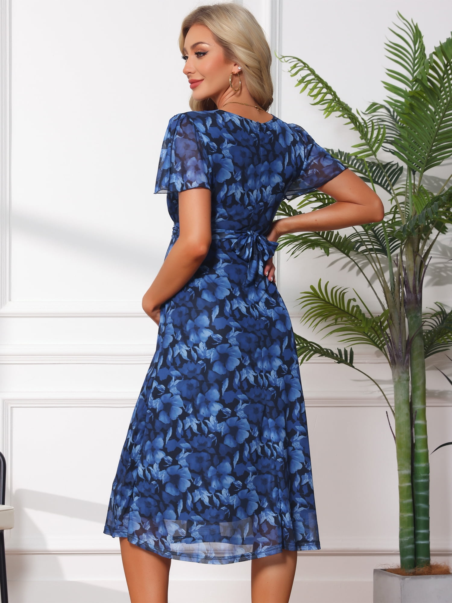 DARING DIVA Women's Maternity Flowy Pregnancy Dress 2XL Black Dress & Blue Flower