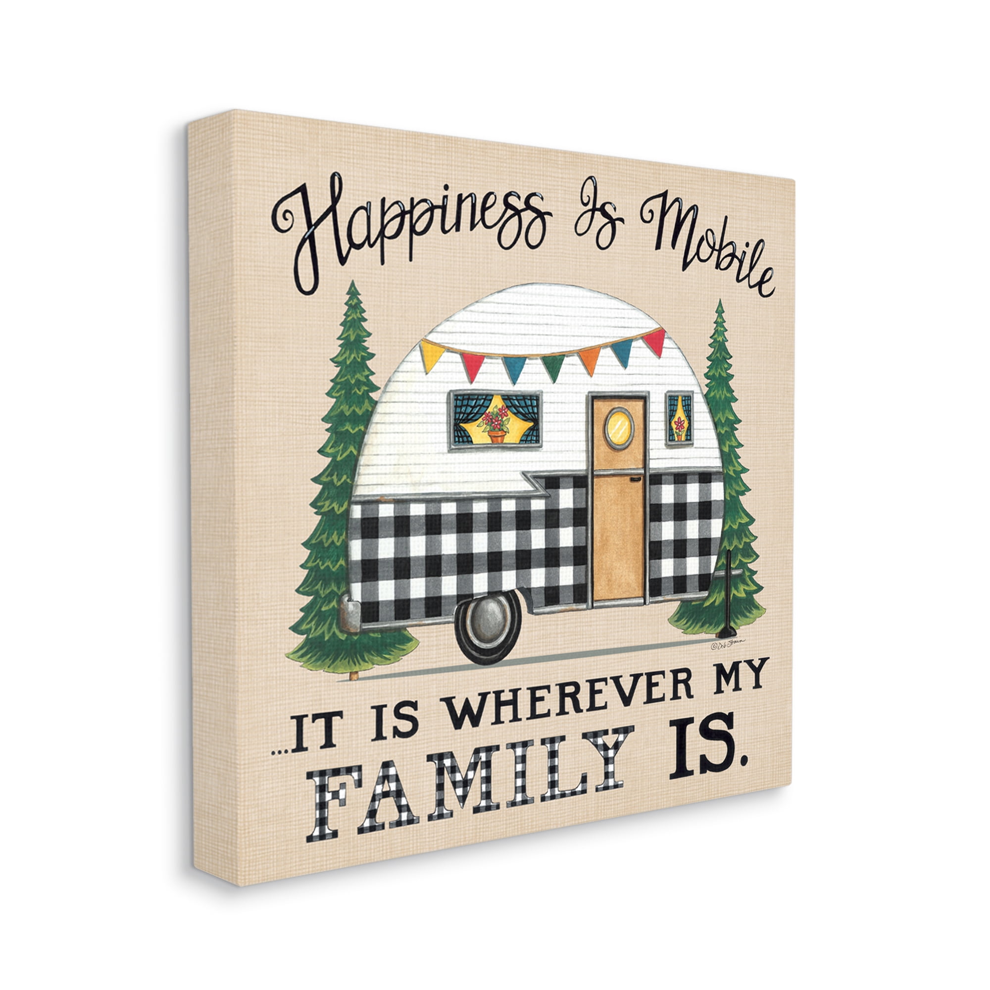 Stupell Industries Happiness Where Family Is Uplifting Plaid Camping Van Graphic Art Gallery Wrapped Canvas Print Wall Art, Design by Deb Strain