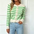 thumbnail image 2 of NSLGXD Women Striped Crew Neck Cropped Cardigan Sweater Button‑Down Long Sleeve Knit Tops Relaxed Fit Soft Lightweight Casual Trendy Fall Winter Sweaters S-2XL, 2 of 5