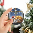 thumbnail image 5 of ViciArt Tabby Cat Christmas Ornament, Ceramic, 3" Round, Holiday Decor, Window Scene, Santa Hat, 5 of 5