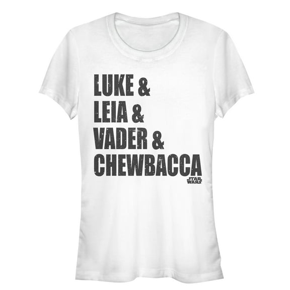 Junior's Star Wars Luke Leia Vader Chewbacca  Graphic Tee White Small