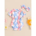 thumbnail image 2 of Nygoyerh Baby Girls Cute Summer Romper Stripes Floral Print Short Sleeve Jumpsuit Newborn Infant Crew Neck Bodysuit with Bow Headband for Casual Daily 3M 6M 12M 18M, 2 of 8