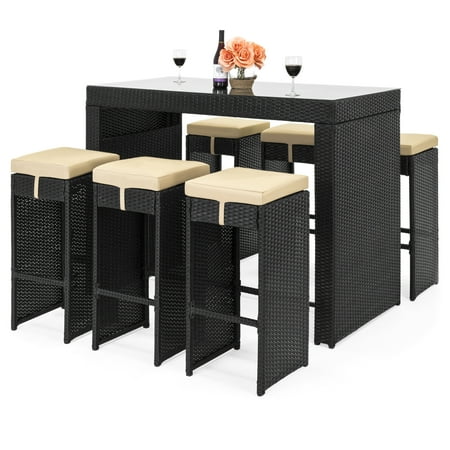 Glass Top Dining Table For 8 Best Choice Products 7-Piece Outdoor Rattan Wicker Bar Dining Patio Furniture Set w/ Glass Table Top, 6 Stools - Black ()