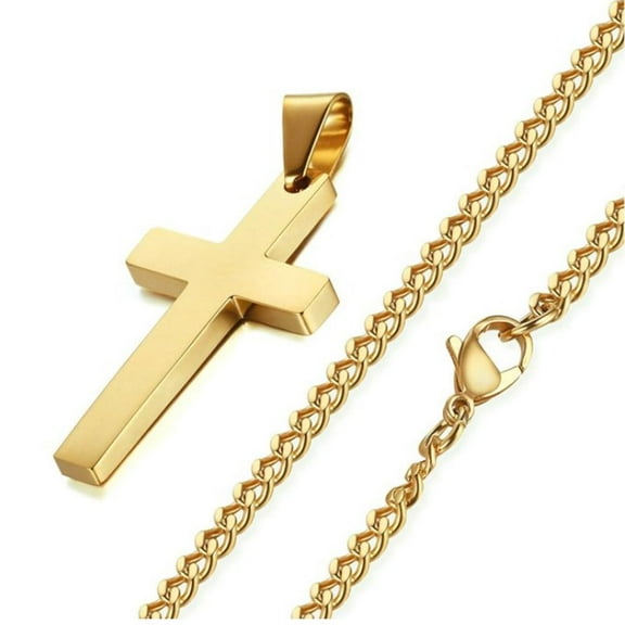 SSKFHGI Simple Plain Cross Pendant Chain Necklace Jewelry Men BlackGoldS A0C0
