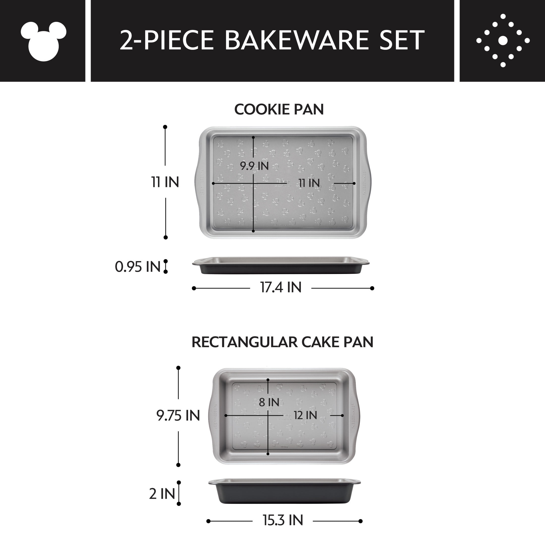 Farberware Disney Bake with Mickey Mouse 2-Piece Bakeware Set, Black
