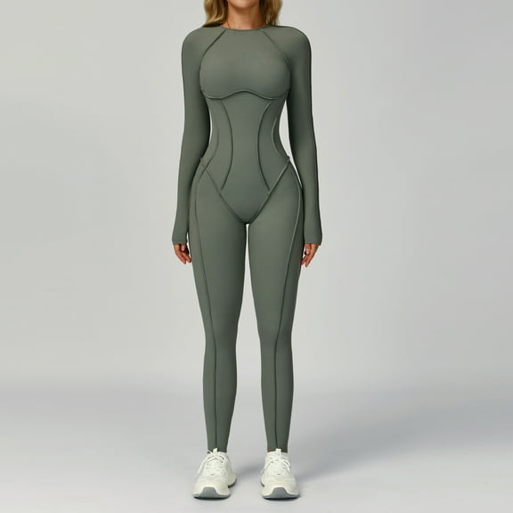 VoleFox Fuzzy Brushed Color-Blocking Long Sleeve Yoga Jumpsuit for Women with Hollowed-Out Back Design Ideal for Yoga Workouts and Fitness Sessions Featuring 3D Body-Hugging Fit That Ensures Comfort